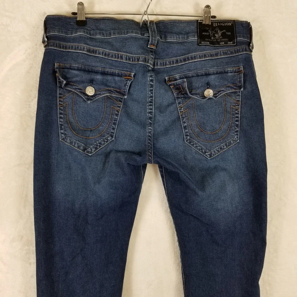 True Religion Rocco Relaxed Skinny Jeans Mens 38 Blue Indigo Horseshoe Pockets